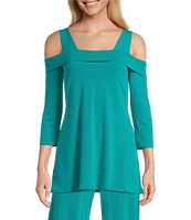 Eva Varro Solid Knit Jersey Off-the-Shoulder Wide Shoulder Strap 3/4 Sleeve Tunic