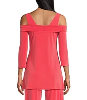 Eva Varro Solid Knit Jersey Off-the-Shoulder Wide Shoulder Strap 3/4 Sleeve Tunic
