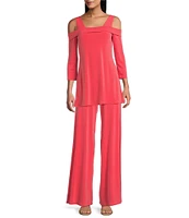 Eva Varro Solid Knit Jersey Off-the-Shoulder Wide Shoulder Strap 3/4 Sleeve Tunic