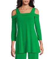 Eva Varro Solid Knit Jersey Off-the-Shoulder Wide Shoulder Strap 3/4 Sleeve Tunic