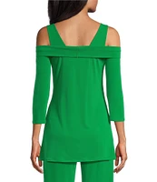 Eva Varro Solid Knit Jersey Off-the-Shoulder Wide Shoulder Strap 3/4 Sleeve Tunic