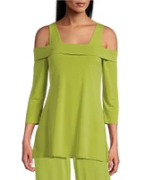Eva Varro Solid Knit Jersey Off-the-Shoulder Wide Shoulder Strap 3/4 Sleeve Tunic