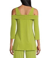 Eva Varro Solid Knit Jersey Off-the-Shoulder Wide Shoulder Strap 3/4 Sleeve Tunic