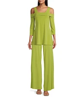Eva Varro Solid Knit Jersey Off-the-Shoulder Wide Shoulder Strap 3/4 Sleeve Tunic