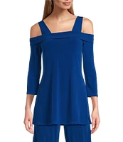 Eva Varro Solid Knit Jersey Off-the-Shoulder Wide Shoulder Strap 3/4 Sleeve Tunic
