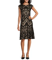 Eva Varro Susi Silver Metallic Foil Print Round Neck Sleeveless A-Line Dress