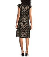 Eva Varro Susi Silver Metallic Foil Print Round Neck Sleeveless A-Line Dress