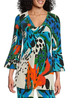 Eva Varro Tropical Inspired Print V-Neck 3/4 Bell Sleeve Coordinating Tunic