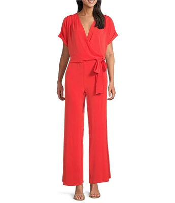 Eva Varro V-Neck Short Sleeve Wide Leg Wrap Jumpsuit