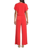 Eva Varro V-Neck Short Sleeve Wide Leg Wrap Jumpsuit