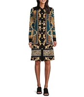 Eva Varro Wild Animal Baroque Print Knit Jersey Long Sleeve Button Front Shirt Dress