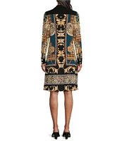 Eva Varro Wild Animal Baroque Print Knit Jersey Long Sleeve Button Front Shirt Dress