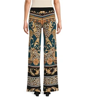 Eva Varro Wild Animal Baroque Print Knit Jersey Straight Leg Pull-On Pants