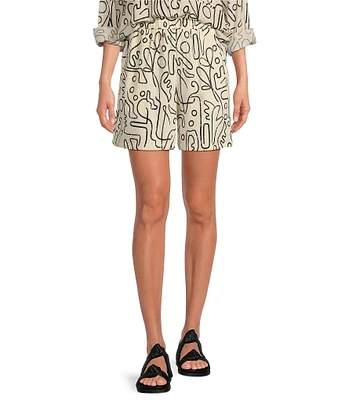 Every Abstract Print Linen Blend High Rise Pull On Coordinating Shorts
