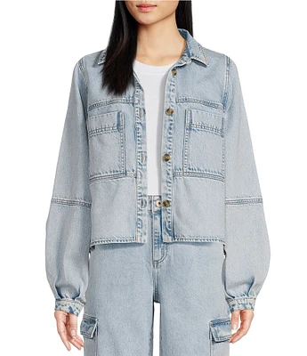 Every Acid Wash Point Collar Chest Pocket Denim Jacket