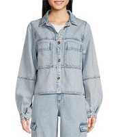 Every Acid Wash Point Collar Chest Pocket Denim Jacket