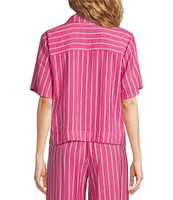 Every Coordinating Stripped Knit Notch Collar Short Sleeve Tie Front Top