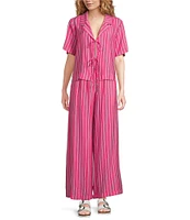 Every Coordinating Stripped Knit Notch Collar Short Sleeve Tie Front Top