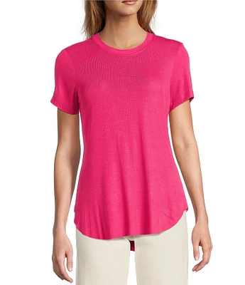 Every Crew Neck Ribbed Short Sleeve Shirttail Hem Tee Shirt
