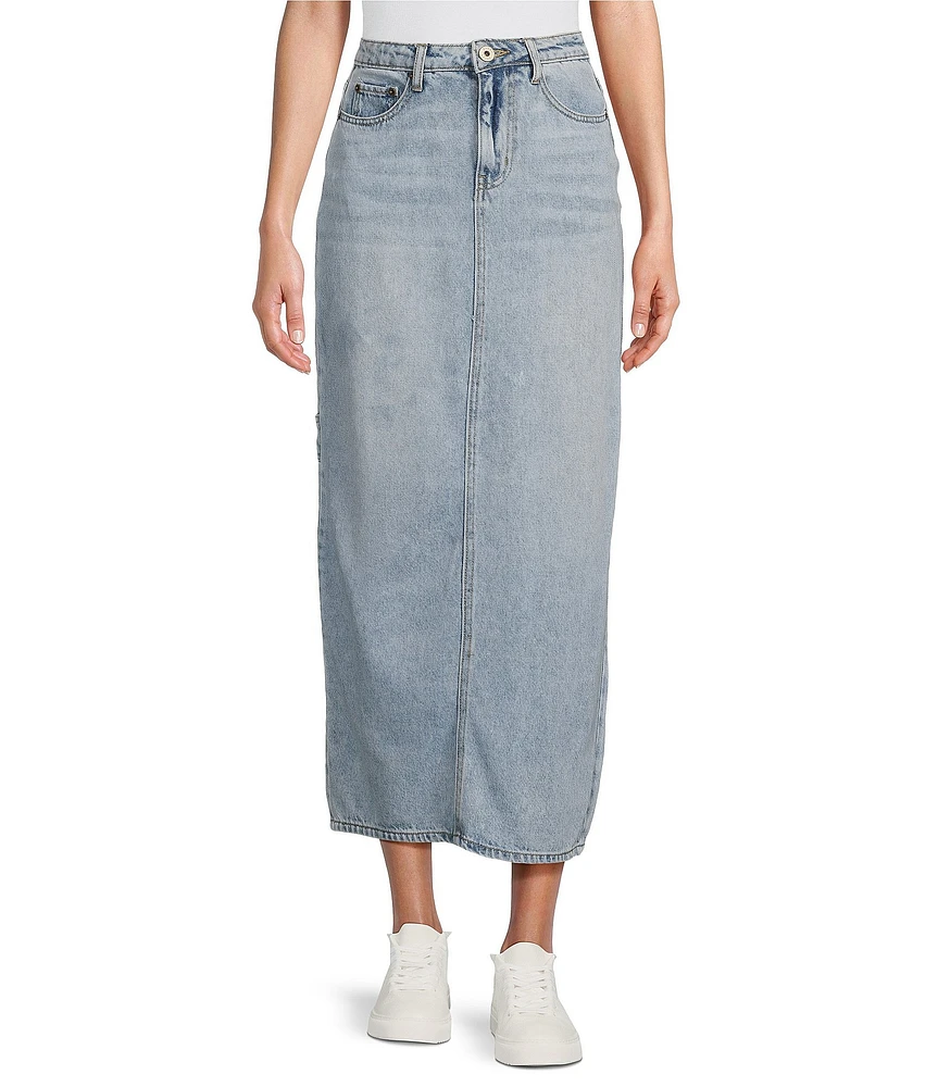 Every Denim High Rise Pencil Maxi Skirt