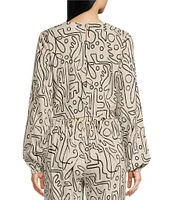 Every Abstract Print Linen Blend Long Sleeve Coordinating Crop Top
