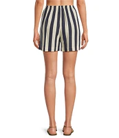 Every Drawstring Linen Blend Knit Stripped High Rise Shorts