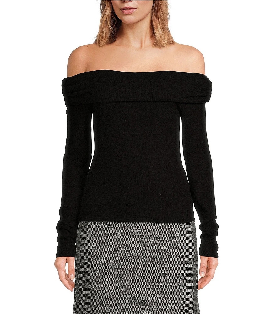 Every Knit Ruched Off Shoulder Long Sleeve Sweater Top