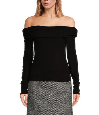 Every Knit Ruched Off Shoulder Long Sleeve Sweater Top