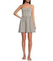 Every Knit Striped Square Neck Sleeveless Smocked A-Line Mini Dress