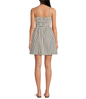 Every Knit Striped Square Neck Sleeveless Smocked A-Line Mini Dress