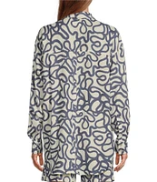 Every Linen Doodle Print V-Neck Long Sleeve Button Front Blouse
