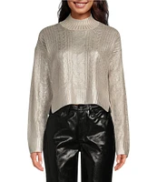 Every Metallic Foiled Knit Turtleneck Long Sleeve Pullover Sweater