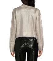 Every Metallic Foiled Knit Turtleneck Long Sleeve Pullover Sweater