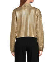 Every Metallic Foiled Knit Turtleneck Long Sleeve Pullover Sweater