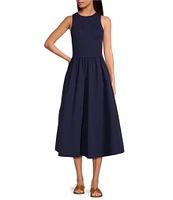 Every Mixed Media Round Neck Sleeveless Midi A-Line Dress