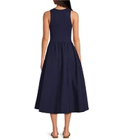 Every Mixed Media Round Neck Sleeveless Midi A-Line Dress