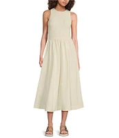 Every Mixed Media Round Neck Sleeveless Midi A-Line Dress