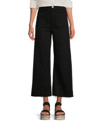 Every Patch Pocket High Rise Frayed Hem Wide Leg Jeans