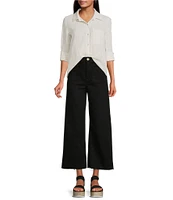 Every Patch Pocket High Rise Frayed Hem Wide Leg Jeans