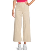 Every Patch Pocket High Rise Frayed Hem Wide Leg Jeans