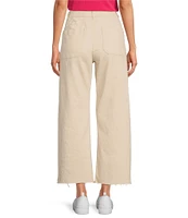 Every Patch Pocket High Rise Frayed Hem Wide Leg Jeans