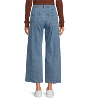 Every Patch Pocket High Rise Frayed Hem Wide Leg Jeans