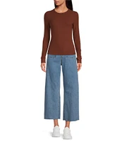 Every Patch Pocket High Rise Frayed Hem Wide Leg Jeans