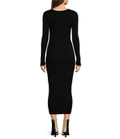 Every Ruched Twist Front V-Neck Long Sleeve Maxi Bodycon Sweater Dress