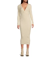 Every Ruched Twist Front V-Neck Long Sleeve Maxi Bodycon Sweater Dress