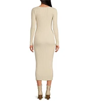 Every Ruched Twist Front V-Neck Long Sleeve Maxi Bodycon Sweater Dress