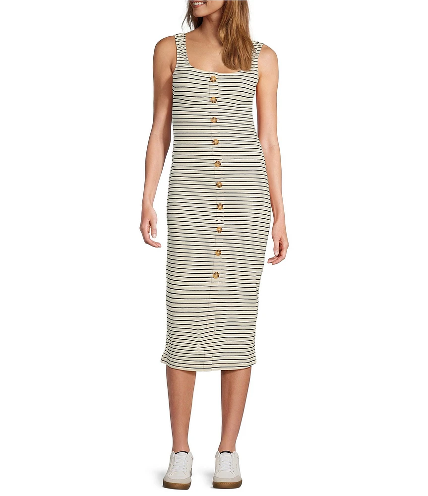 Every Square Neck Sleeveless Knit Stripe Midi Dress