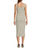 Every Square Neck Sleeveless Knit Stripe Midi Dress