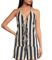 Every Stripe Linen Blend V-Neck Halter Coordinating Top