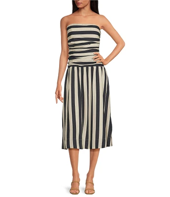 Every Striped Linen Blend Crew Neck Sleeveless Midi Dress